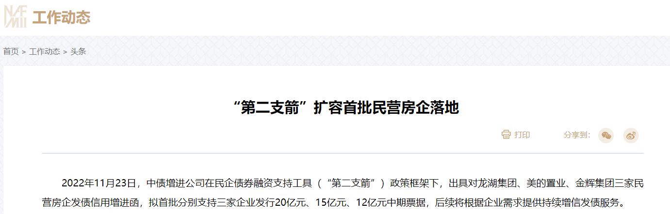 “第二支箭”擴容首批落地 龍湖、美的、金輝共獲47億融資