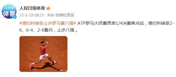 德約科維奇止步羅馬賽八強