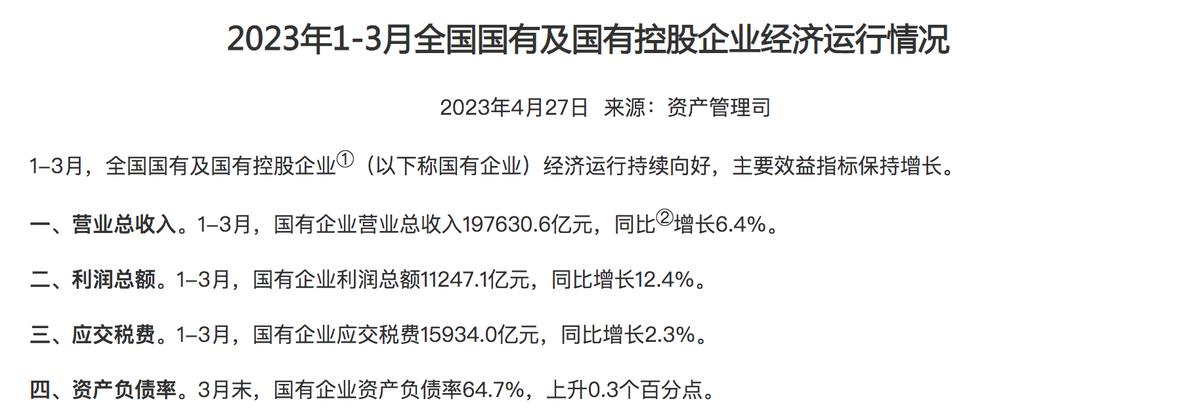 營收197630.6億元！財政部公佈一季度國企經濟運行情況