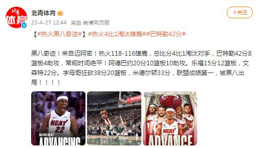 黑八奇蹟！熱火4比1淘汰雄鹿 巴特勒42分