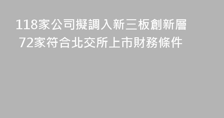 118家公司擬調入新三板創新層 72家符合北交所上市財務條件
