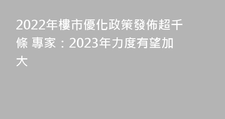 2022年樓市優化政策發佈超千條 專家：2023年力度有望加大