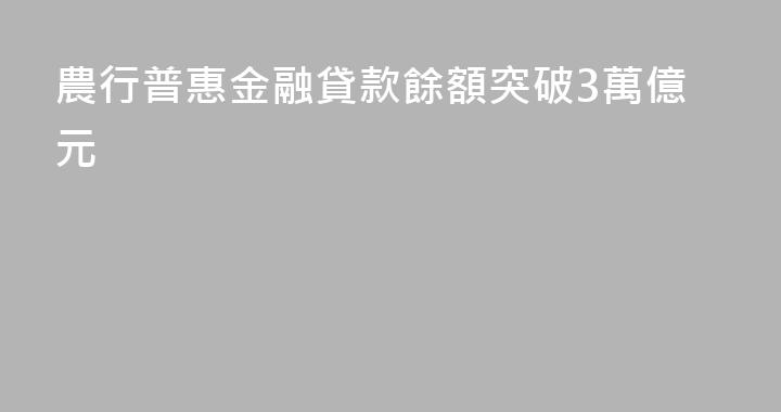 農行普惠金融貸款餘額突破3萬億元