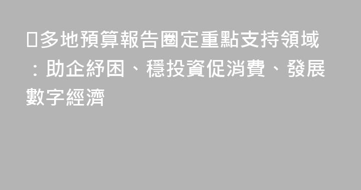 ​多地預算報告圈定重點支持領域：助企紓困、穩投資促消費、發展數字經濟