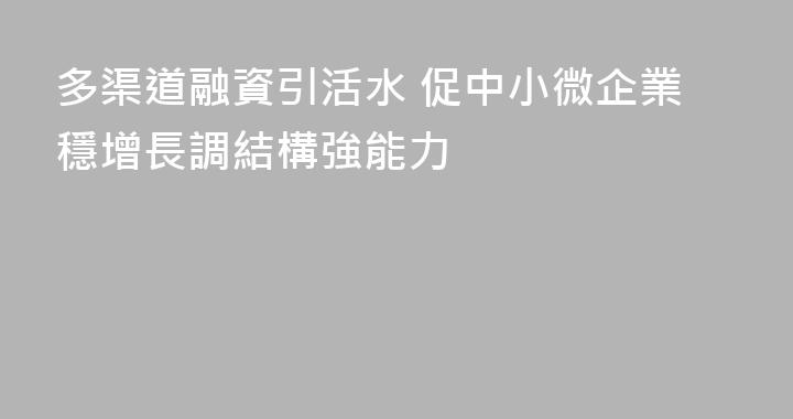多渠道融資引活水 促中小微企業穩增長調結構強能力