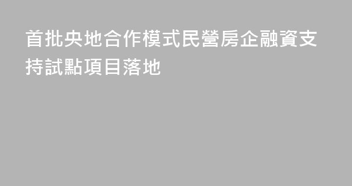 首批央地合作模式民營房企融資支持試點項目落地