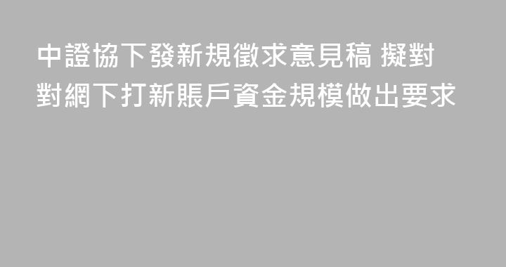 中證協下發新規徵求意見稿 擬對對網下打新賬戶資金規模做出要求