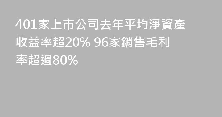 401家上市公司去年平均淨資產收益率超20% 96家銷售毛利率超過80%