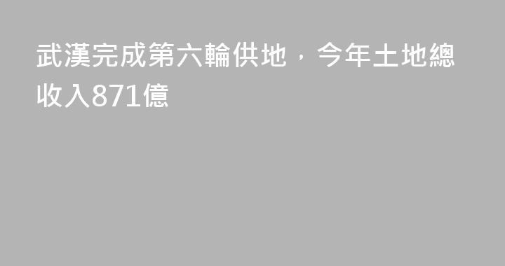 武漢完成第六輪供地，今年土地總收入871億