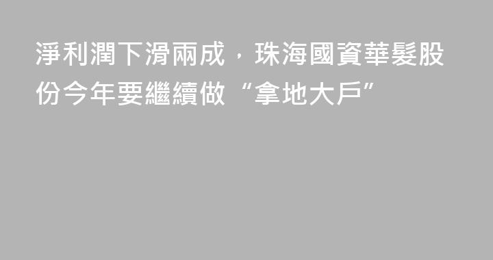淨利潤下滑兩成，珠海國資華髮股份今年要繼續做“拿地大戶”