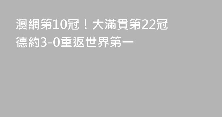 澳網第10冠！大滿貫第22冠 德約3-0重返世界第一