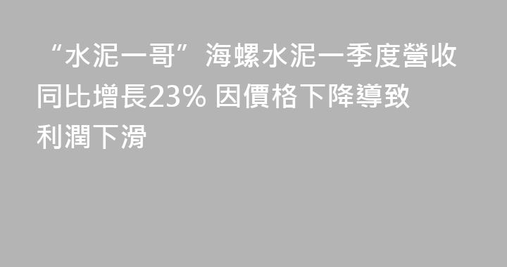 “水泥一哥”海螺水泥一季度營收同比增長23% 因價格下降導致利潤下滑