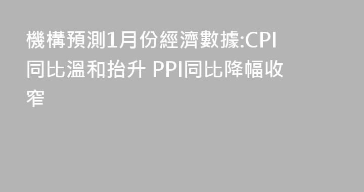 機構預測1月份經濟數據:CPI同比溫和抬升 PPI同比降幅收窄
