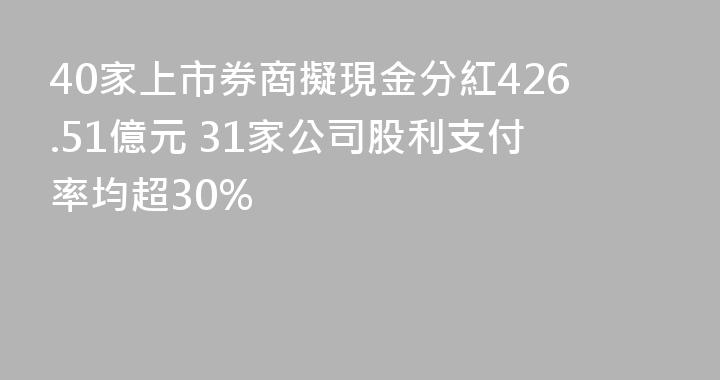 40家上市券商擬現金分紅426.51億元 31家公司股利支付率均超30%