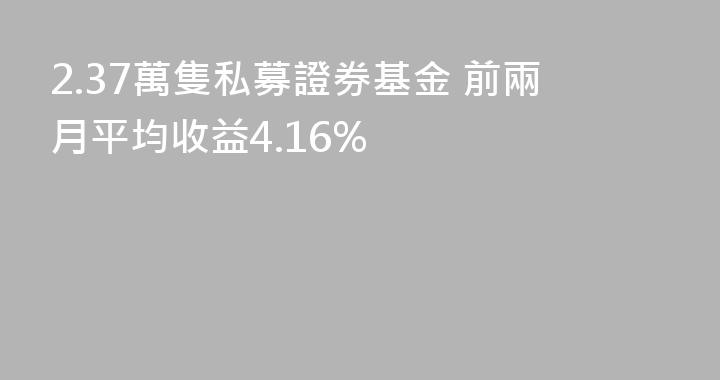 2.37萬隻私募證券基金 前兩月平均收益4.16%