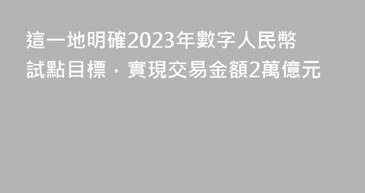這一地明確2023年數字人民幣試點目標，實現交易金額2萬億元
