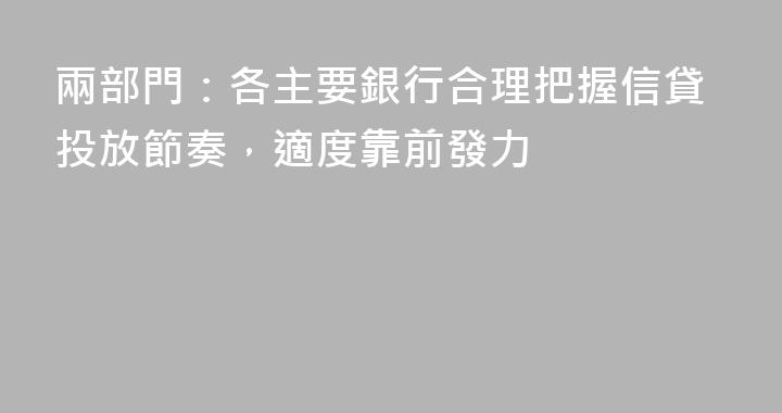 兩部門：各主要銀行合理把握信貸投放節奏，適度靠前發力