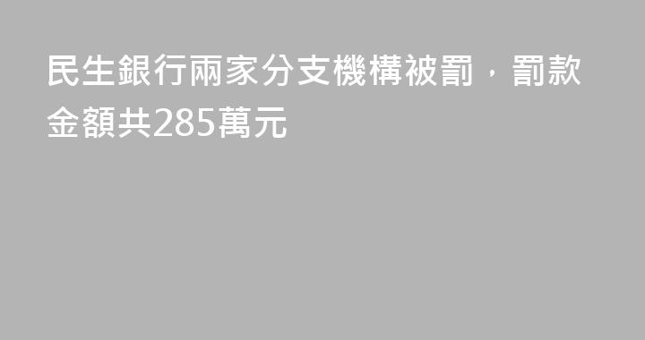 民生銀行兩家分支機構被罰，罰款金額共285萬元