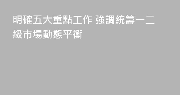 明確五大重點工作 強調統籌一二級市場動態平衡