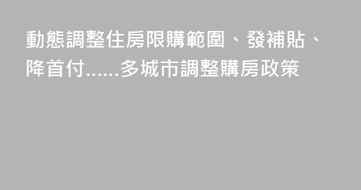 動態調整住房限購範圍、發補貼、降首付……多城市調整購房政策