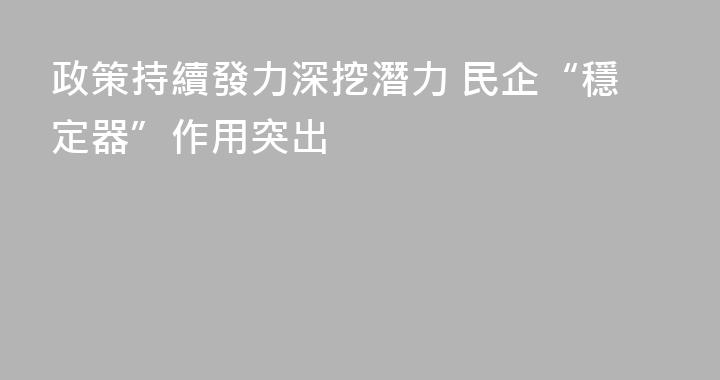 政策持續發力深挖潛力 民企“穩定器”作用突出