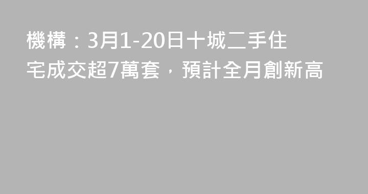 機構：3月1-20日十城二手住宅成交超7萬套，預計全月創新高