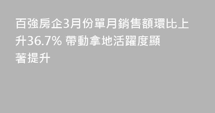 百強房企3月份單月銷售額環比上升36.7% 帶動拿地活躍度顯著提升