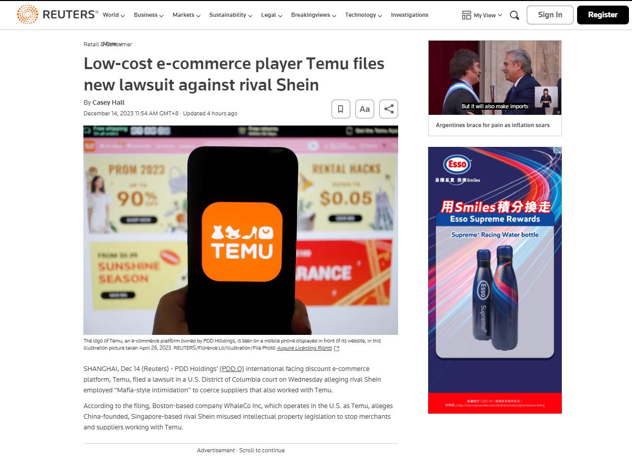 拼多多旗下Temu在美國重啓對Shein訴訟