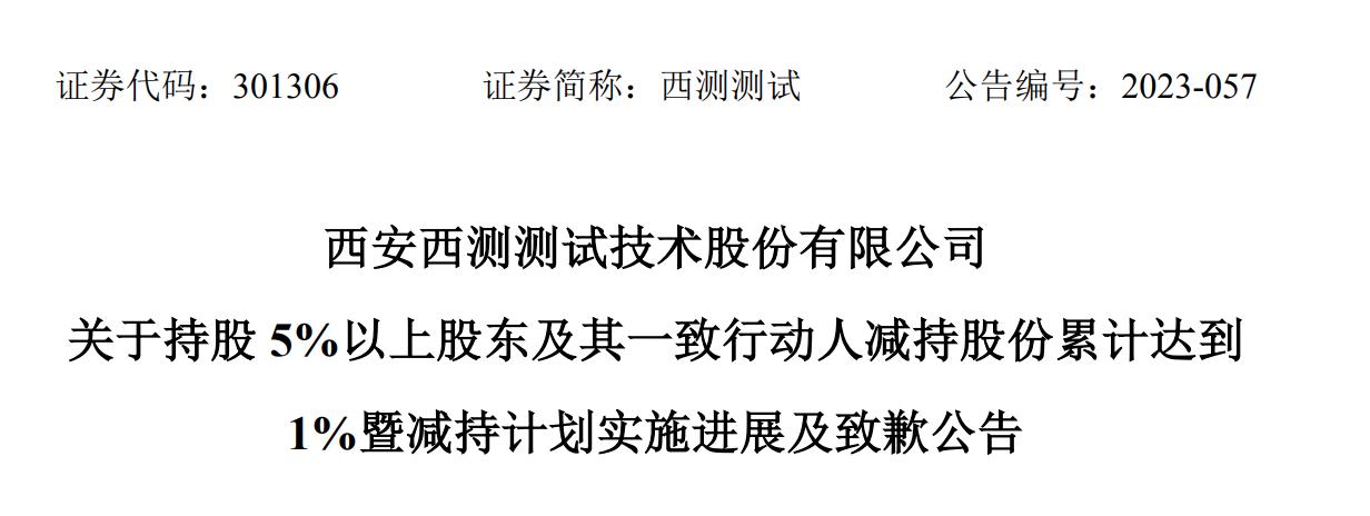 股東減持違規添新例，西測測試發致歉公告