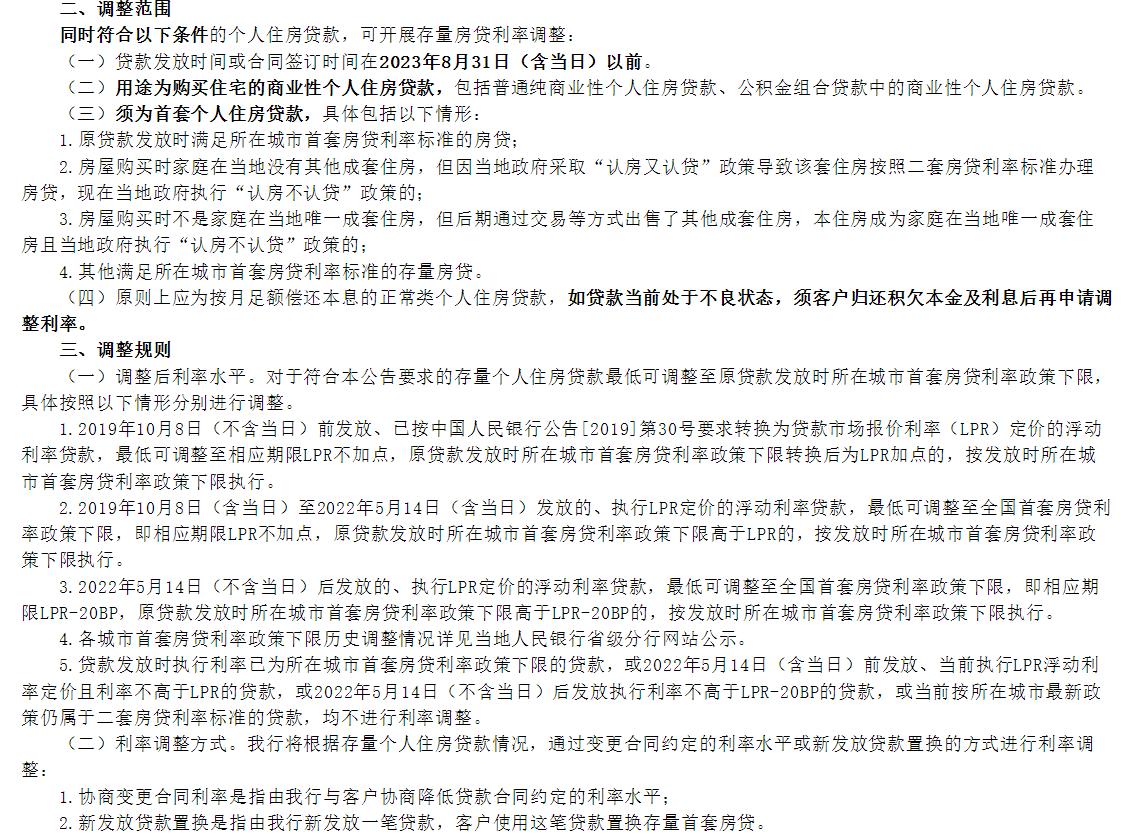 工行、農行、中行、建行官宣存量首套房貸利率調整細則