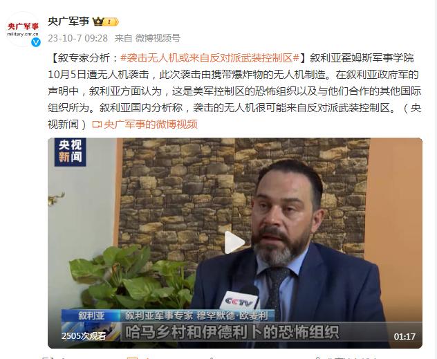 敘專家分析：襲擊無人機或來自反對派武裝控制區