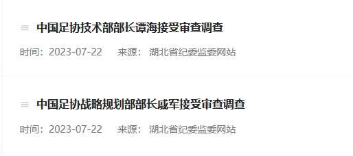 中國足協戰略規劃部部長戚軍、技術部部長譚海被查