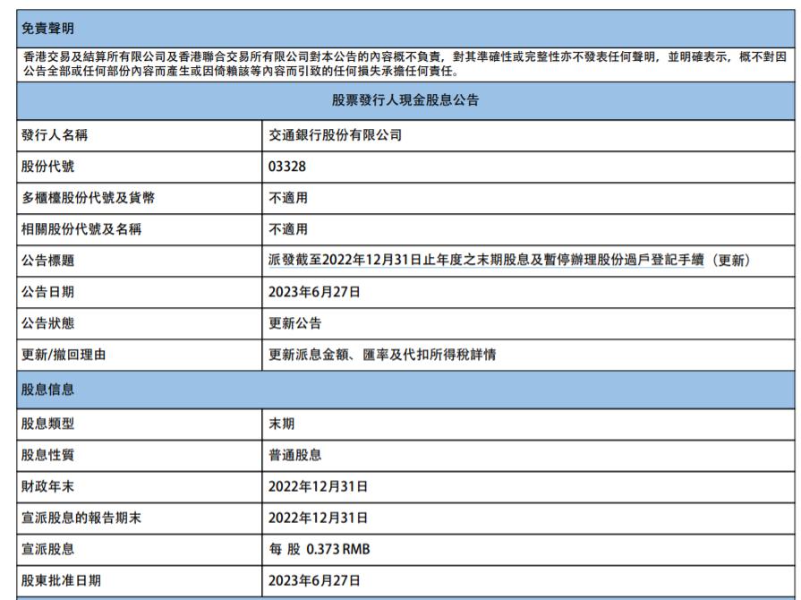 交通銀行擬分紅277億