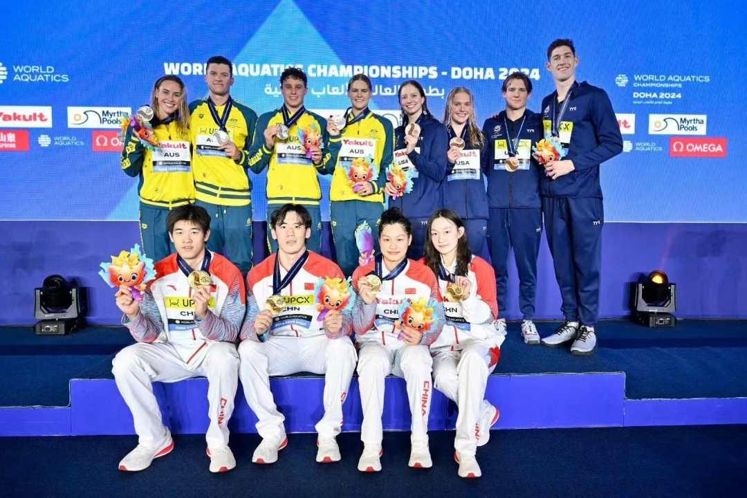 中國隊奪得世錦賽男女4×100米自由泳接力金牌