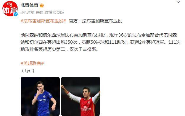 法佈雷加斯宣佈退役