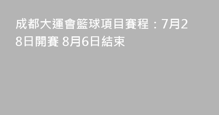 成都大運會籃球項目賽程：7月28日開賽 8月6日結束