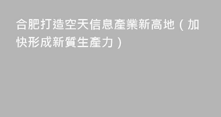 合肥打造空天信息產業新高地（加快形成新質生產力）