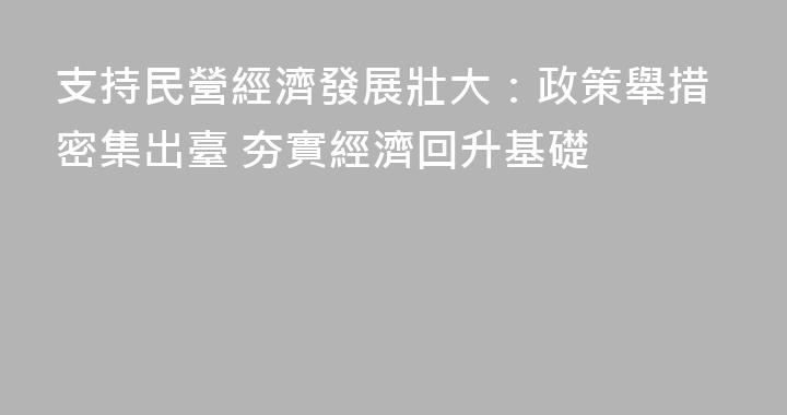 支持民營經濟發展壯大：政策舉措密集出臺 夯實經濟回升基礎