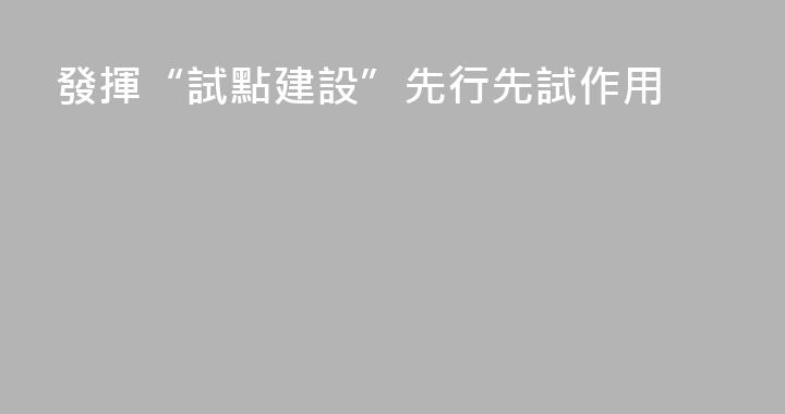 發揮“試點建設”先行先試作用