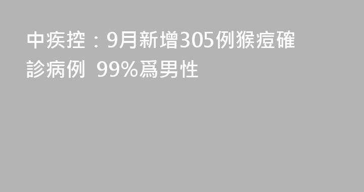 中疾控：9月新增305例猴痘確診病例  99%爲男性