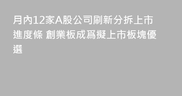 月內12家A股公司刷新分拆上市進度條 創業板成爲擬上市板塊優選