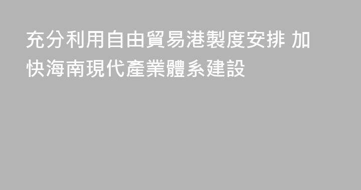 充分利用自由貿易港製度安排 加快海南現代產業體系建設