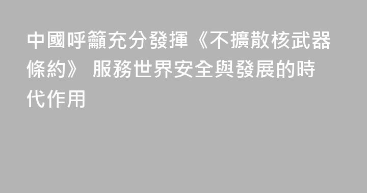 中國呼籲充分發揮《不擴散核武器條約》 服務世界安全與發展的時代作用
