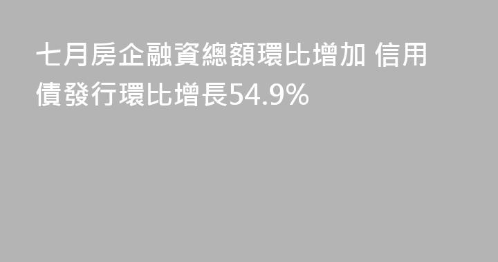 七月房企融資總額環比增加 信用債發行環比增長54.9%