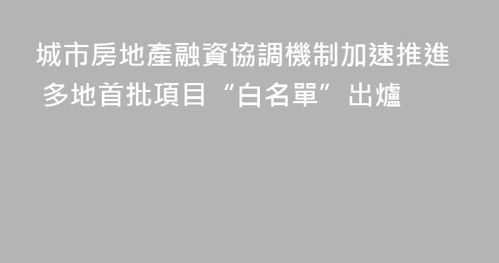 城市房地產融資協調機制加速推進 多地首批項目“白名單”出爐
