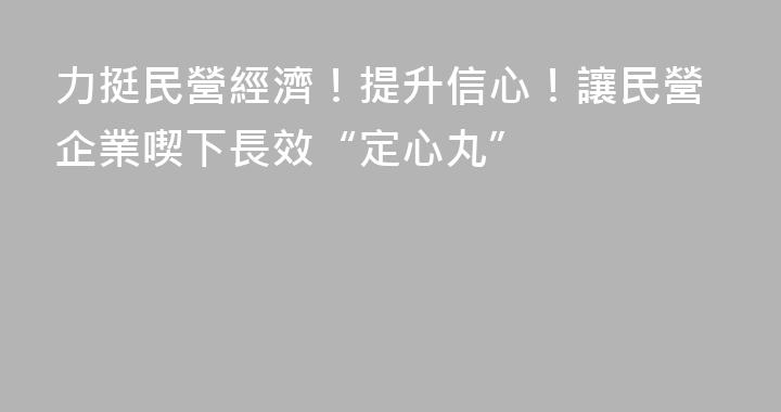 力挺民營經濟！提升信心！讓民營企業喫下長效“定心丸”