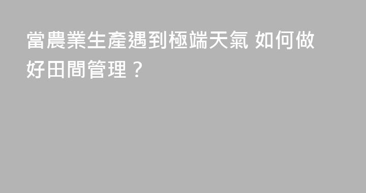 當農業生產遇到極端天氣 如何做好田間管理？