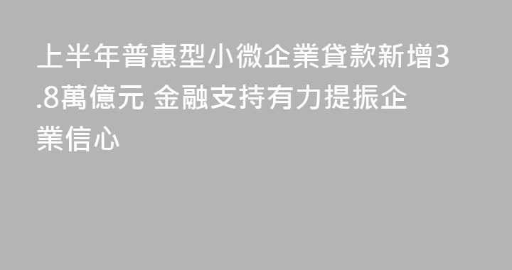 上半年普惠型小微企業貸款新增3.8萬億元 金融支持有力提振企業信心