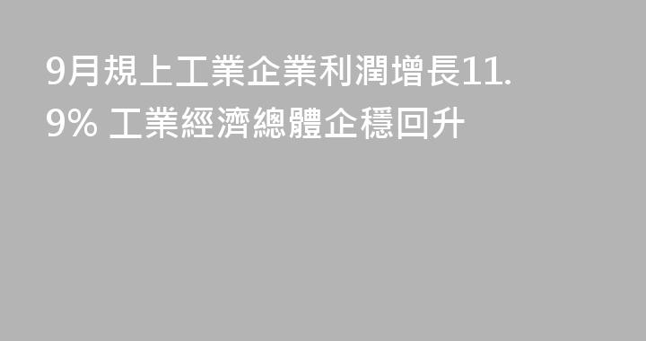 9月規上工業企業利潤增長11.9% 工業經濟總體企穩回升