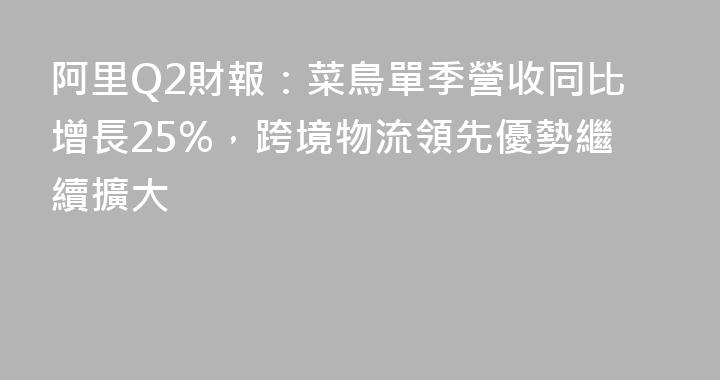 阿里Q2財報：菜鳥單季營收同比增長25%，跨境物流領先優勢繼續擴大
